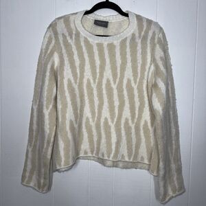 Wooden Ships Women’s Zebra Stripe Fuzzy Sweater Ivory Size M/L